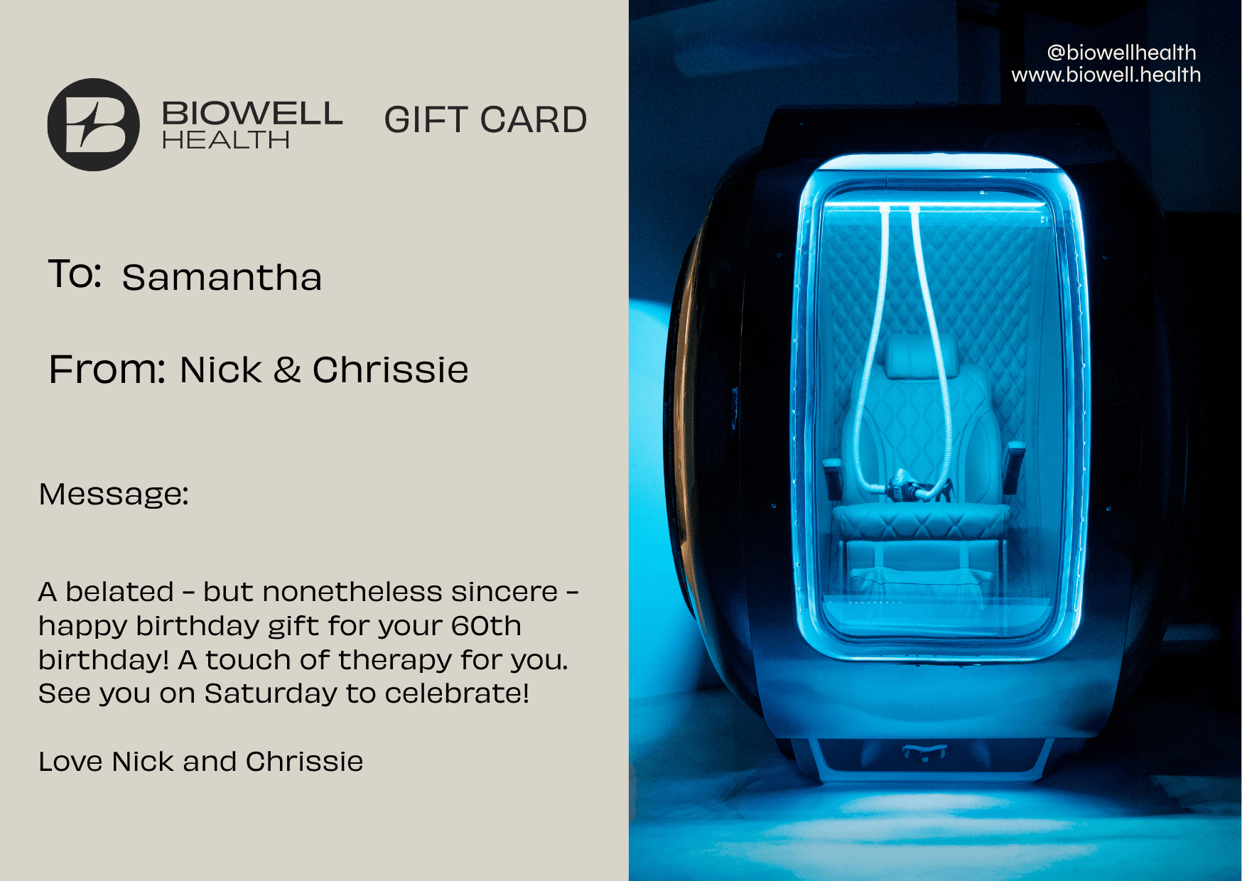 The physical Biowell Health gift card